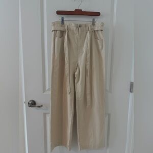 JCREW PAPER BAG PANTS BEIGE, HIGH-RISE TIE NEW! Sz 12